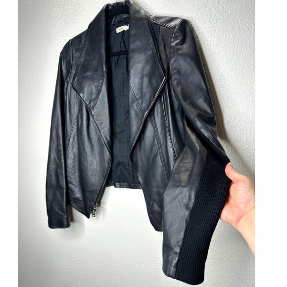 Vince Black Soft Lamb Leather Scuba Moto Jacket Asymmetrical Zip  S - Picture 1 of 16
